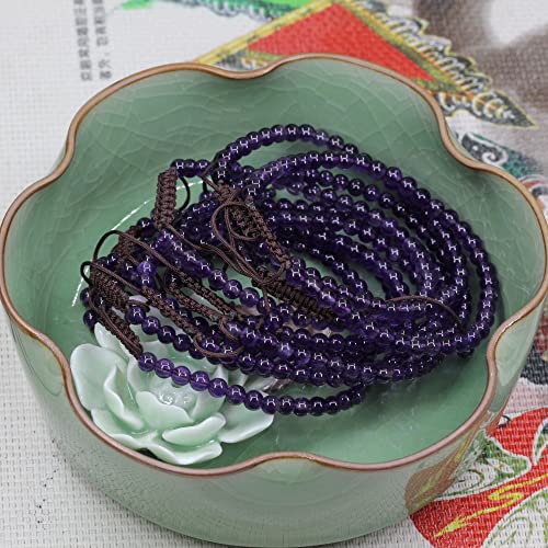 Keleny Natural Gemtones 4mm Round Beads Crystal Adjustable Braided Macrame Tassels Bracelets Unisex - color: Purple A Grade Amethyst