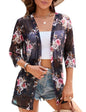 iClosam Women Casual 3/4 Sleeve Sheer Open Front Cardigan Sweater Kimono - color: Floral, size: Small