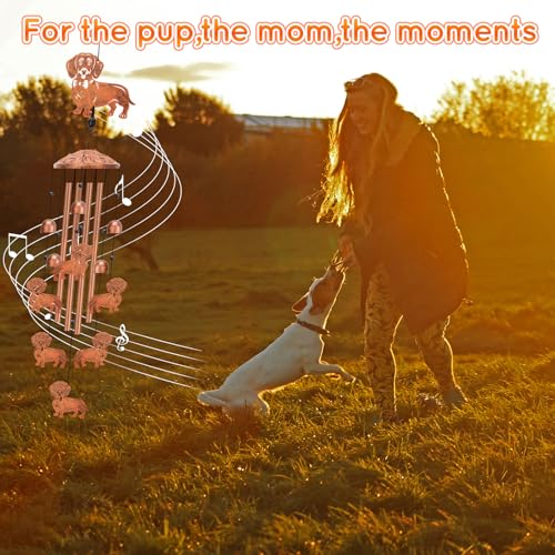 Dachshund Wind Chimes for Outside Metal Windchimes Dachshund Gifts for Women Men Garden Decor for Patio Yard Memorial for Dog Lovers