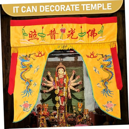 MAGICLULU Temple Embroidery Buddha Cover Cloth Lightweight Dragon Tent Wall Hanging Curtain for Buddhist Decor Yellow Design for Worship and Meditation