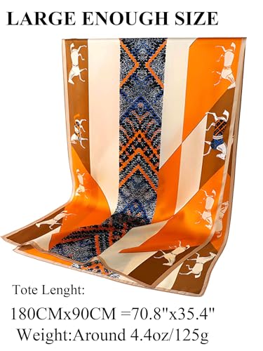 Large Shawl Scarf For Women Lightweight Wraps Silky Headscarf Long Sunscreen Scarfs - color: T1 Orange Horse / 70"x 35"