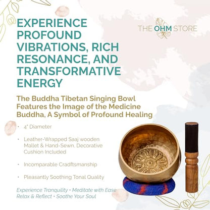 Ohm Store Tibetan Singing Bowl Set - Authentic Handcrafted Meditation Bowl for Mindfulness, Relaxation and Stress Relief - Mantra Sound Bowl for Yoga, Reiki, ASMR, Mindfulness, and Daily Self-Care - size: 4 Inch Singing Bowl