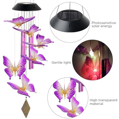 Butterfly Solar Wind Chimes,new Gift for All mom/dad/Women/Grandma/Daughter/Aunt/Friend/Wife and Sister. Yard Decor,Gardening Birthday Gift, Christmas Decorations,Patio Decor - size: Butterfly Bell
