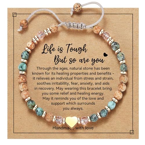 HETICA Inspirational Gifts for Women Birthday Natural Stone Inspirational Bracelet Collection Thinking of You Get Well Soon Card Jewelry Gifts for Women Friend Sister - style: Life Is Tough but so Are You