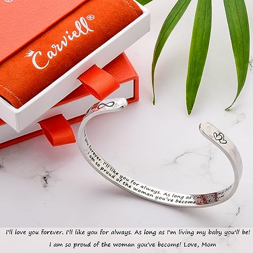 Carviell Bracelet - Gifts for Women – Inspirational, Friendship, Love, Mom, Daughter, Sister, Christian, Graduation, Memorial & Wedding Gifts – 100+ Phrases – Stainless Steel, Gift-Ready - style: DAUGHTER'S Gift - I'll love you forever. I'll like ....you'