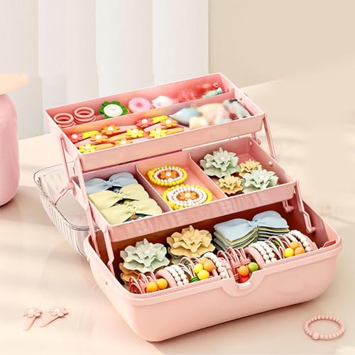 Zerodis Girls Receiving Storage Box with Movable Partition Design 3 Layer Desktop Desk Organizer for Hair Accessories, Toys, Screws, Nuts Plastic 10.8 X 5.7 X 5.9in ()