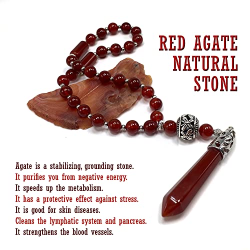 Mala Prayer Beads - Mala Necklace - Tibetan Mala Prayer Beads Meditation Beads Yoga Necklace - color: (POCKET MALA)-Red Agate Natural Stone -8 mm- 27 Beads