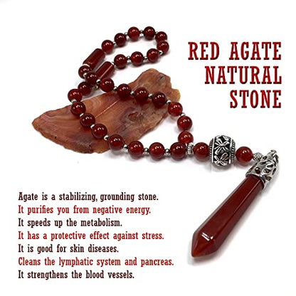 Mala Prayer Beads - Mala Necklace - Tibetan Mala Prayer Beads Meditation Beads Yoga Necklace - color: (POCKET MALA)-Red Agate Natural Stone -8 mm- 27 Beads
