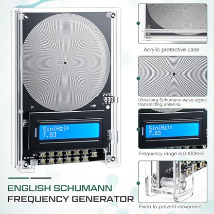 Relaxweex Adjustable Schumann Sine Wave Resonance Generator Ultra Low Frequency Generator Sound Frequency Machine with USB Cable and Acrylic Case (Black) - color: black
