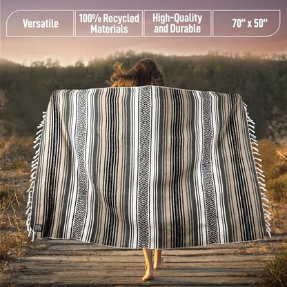 Hydration Nation Authentic Large Handwoven Mexican Blanket - Soft Yoga- Durable Serape- Lightweight Falsa, Beach, Camping, Picnic, Outdoor Blanket 70"x50" - Desert - color: Desert