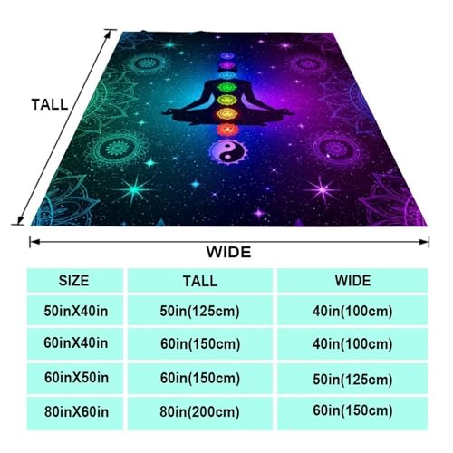 Fleece Blanket Plush Throw Fuzzy Throws Nine Chakra Yoga Meditation Lotus Blue Mandala, Lightweight Soft Microfiber Flannel Blankets for Couch Bed Sofa, 60"x80"