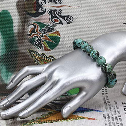 Keleny Semi Precious Stones Natural Gemstones 12mm Round Beads Crystal Stretch Bracelets 7 Inch Unisex - color: Green African Turquoise