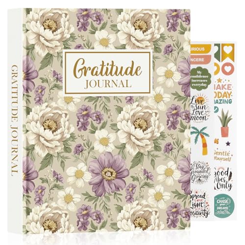 Lanpn Daily Gratitude Journal for Woman Men, 4 Month Affirmation & Mindfulness Planner, 7.8"x9.2" The 5 Minute Grateful Diary, Guided Reflection with Positivity Prompts & Quotes Undated Notebook - color: Purple Flower