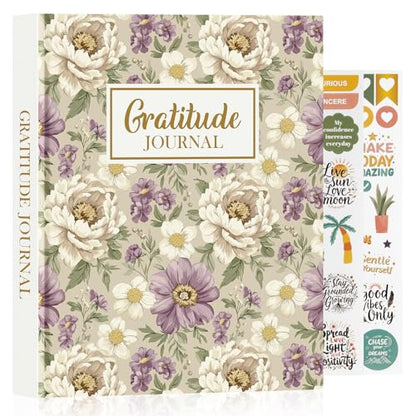 Lanpn Daily Gratitude Journal for Woman Men, 4 Month Affirmation & Mindfulness Planner, 7.8"x9.2" The 5 Minute Grateful Diary, Guided Reflection with Positivity Prompts & Quotes Undated Notebook - color: Purple Flower