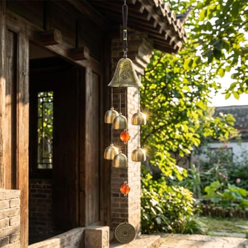 Lucky Wind Chimes Fengshui Bell Copper Alloy Dragon Bell 6 Bells Hanging Wind Bell for Home Garden Hanging Good Luck Blessing