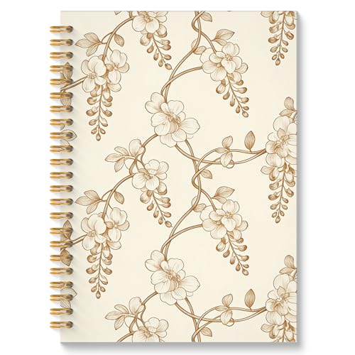 Vintage Wisteria Floral Spiral Notebook, Neutral Beige Brown Flower Plant Journal, Rustic Floral Botanical Cottagecore Hardcover Notebook Journal, 5.5x8.3 Inch - color: Style09