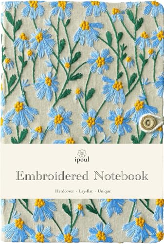 A5 Sketchbook, Flower Notebook, Embroidered Journal, Daisy Gifts for Women, 8"x6" Notebook, Hardcover, Lay Flat, Personalized Notebook, Unlined Notebook, Plain Journal, Blue Daisy
