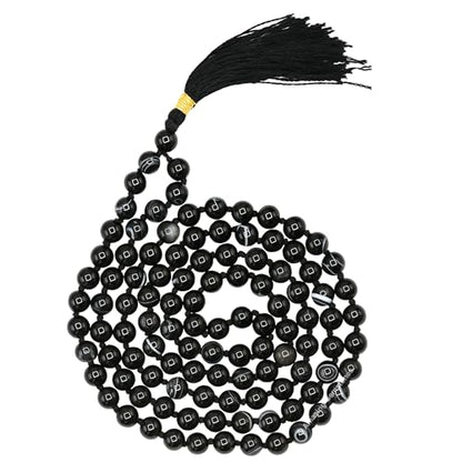 Amazing Gemstone Japa Mala 108 Prayer Beads Necklace and Wrist Mala Bracelet for Meditation - color: Black Banded Agate, size: Hand Knotted