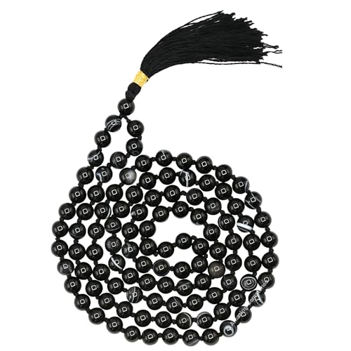 Amazing Gemstone Black Hakik Mala Beads - 108 Prayer Beads for Meditation and Mindfulness Practice, Handcrafted Mala Beads with Natural Gemstones for Spiritual Healing and Relaxation (Knotted) - color: Black Hakik, style: Knotted