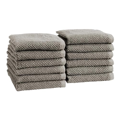 Great Bay Home 100% Cotton 12-Pack 13x13 Wash Cloth - Absorbent, Quick-Drying, Durable Face Towels for Bathroom Decor - Low-Twist, Two-Ply Fibers (Dark Grey) - color: 04 Dark Grey, size: Washcloth (Pack of 12)
