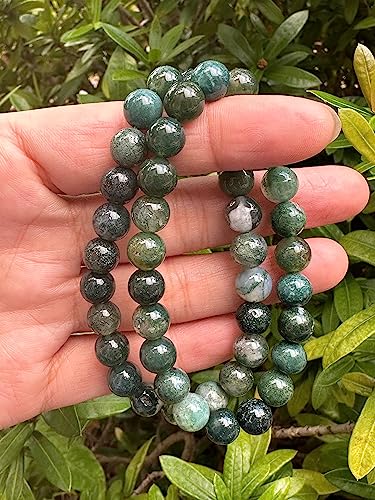 GAF TREASURES Crystal Bead Bracelet, Genuine Stretch Gemstone Bracelet, Healing Crystal Bracelet, Gift for Men & Women - color: Moss Agate, size: 2 Bracelets