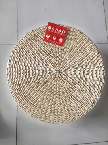 Japanese Style Handcrafted Eco-Friendly Padded Knitted Straw Flat Seat Cushion,Hand Woven Tatami Floor Cushion Corn Maize Husk (Dia40cm/15.8" x 10cm/4")