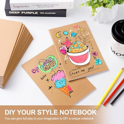 30PCS A5 Blank Kraft Notebooks Bulk, 8.3x5.5inch Unlined Paper Composition Notebook, 60 Pages Travel Journal Notebook Set for Work, School, Student,Kids and Writing