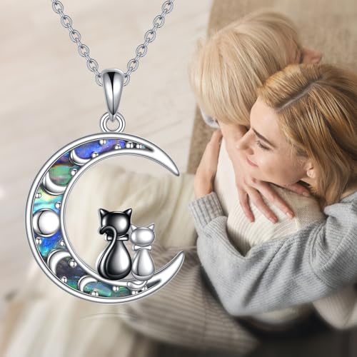 Sun and Moon Necklace 925 Sterling Silver Sun Moon Pendant Gemstone Jewelry Gifts for Women - style: Cat