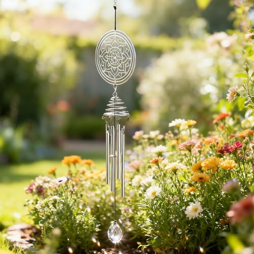 Meditation Mandala Wind Chimes with Sun Catcher - Healing Gifts & Stress Relief for Anxiety, Relaxing Self-Care Gift for Home Decor, Outdoor Patio, Yoga Space
