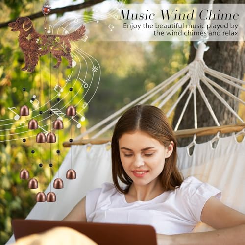 Cinnvoice 24 Inch Metal Wind Chimes for Outside Decor with S Hook, Birthday Gift for Women Men Bronze Memorial Gift with 12 Bell for Patio Garden Yard Lawn Front Yard Housewarming(Golden Retriever) - style: Golden Retriever