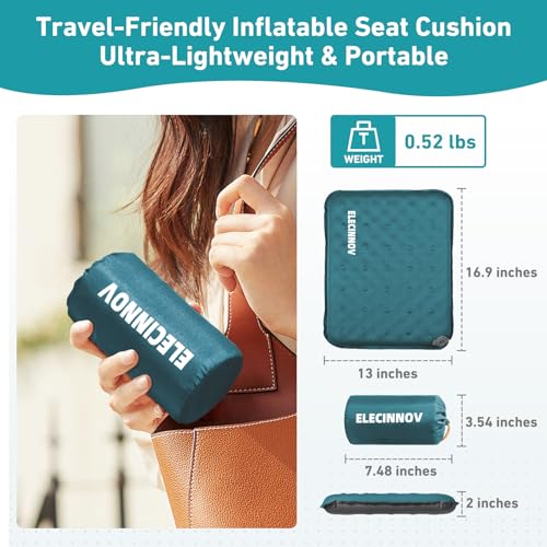 Inflatable Seat Cushion, Self Inflating Memory Foam Stadium Seat Cushion Lightweight Camping Chair Pad Airplane Cushion for Long Flights Outdoor Travel Bleacher Office Car Backpacking (Blue) - color: Blue-1pack