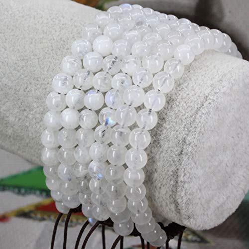 Keleny Natural Gemtone 6mm Round Beads Crystal Adjustable Braided Macrame Tassels Bracelets Unisex - color: Blue Moonstone