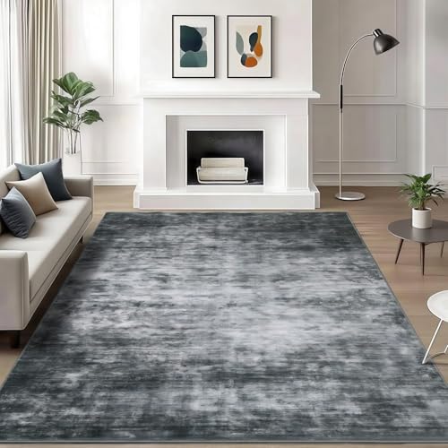 WILLSUN Washable Area Rugs, 5x7 Non-Slip Boho Large Area Rugs for Living Room, Bedroom, Machine Washable Vintage Rug, Indoor Floral Print Carpet for Home Decor, Kid & Pet Friendly Mat - color: Light Black, size: 5' x 7' (Rectangular)