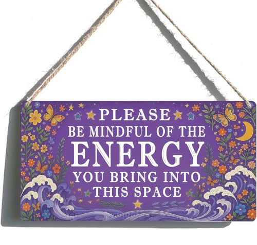 Spiritual Wall Decor Positive Energy Sign - Please Be Mindful of the Energy You Bring Sign -Good Vibes Only Signs Zen Decor for Home, Yoga Room, Meditation Space, Bedroom Door Hanging Signs 12x6 Inch - color: 02Energy