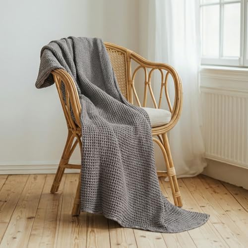 patdrea Designer Grey Plaid 100% Cotton Fluffy Throw Blanket for Couch,Cozy Warm and Soft Rectangular Waffle Weave Bed Blanket,Home Decor Blankets & Throws for All Seasons 39"×59" - color: Rainy, size: 39"×59"