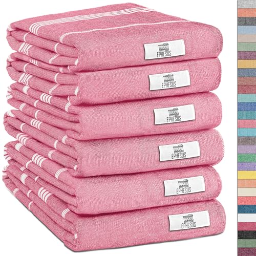 EPHESUS TOWELS Turkish Hand Towels - Set of 6 | 18" x 30" - Decorative Boho Turkish Hand Towel for Bathroom, Kitchen, Guest, Face, Hair, Tea, Dishcloth (Sultan, Pink) - color: Pink