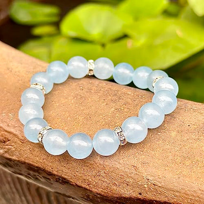 Healing Bracelet For Women Anxiety Crystal Bracelet Chakra Beaded Bracelets Rose Quartz Crystals And Healing Stones Yoga Bead Bracelet Calming Stretch Bracelet Stress Relief Gifts For Women - color: Blue-Chalcedony