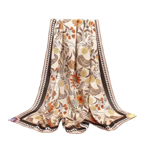 ANDANTINO 100% Silk Scarf 43" Large Square Lightweight Headscarf& Shawl–Women Hair Wraps-With Gift Packed - color: Floral-light Brown