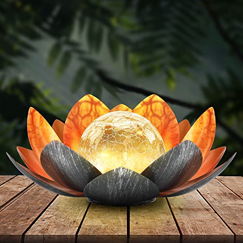 Outdoor Solar Lights, Garden Decor, Crackle Glass Globe, Waterproof Metal Lotus Flower Light for Patio, Lawn, Walkway, Tabletop, Ground - color: Copper