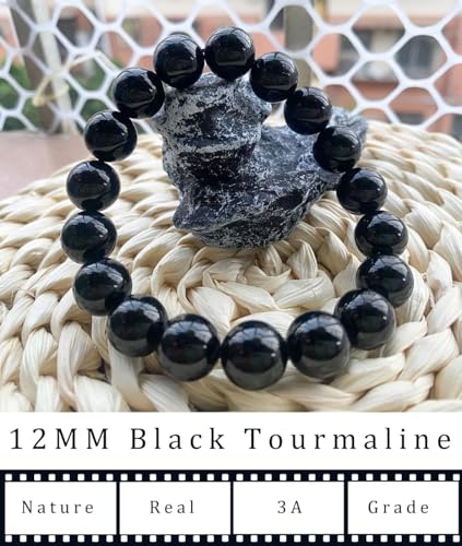 Single-pack of pure gemstone bracelets… - color: 12MM Black Tourmaline