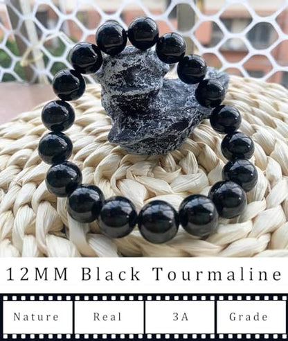 Single-pack of pure gemstone bracelets… - color: 12MM Black Tourmaline