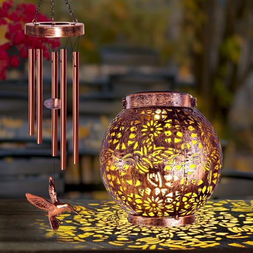 YHmall Wind Chimes for Outside, Windchimes Outdoors Hummingbird Gifts for Mom Women Grandma, Hanging Solar Lantern Solar Wind Chimes for Outside Patio Yard Garden Decor