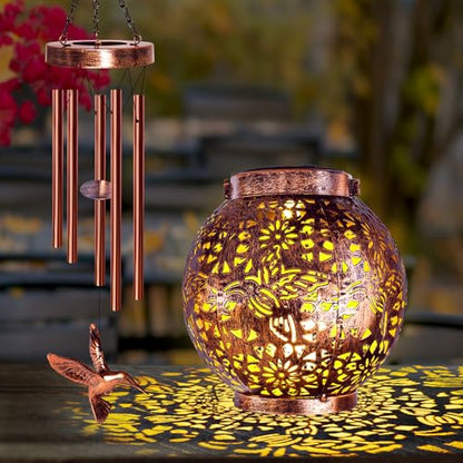 YHmall Wind Chimes for Outside, Windchimes Outdoors Hummingbird Gifts for Mom Women Grandma, Hanging Solar Lantern Solar Wind Chimes for Outside Patio Yard Garden Decor