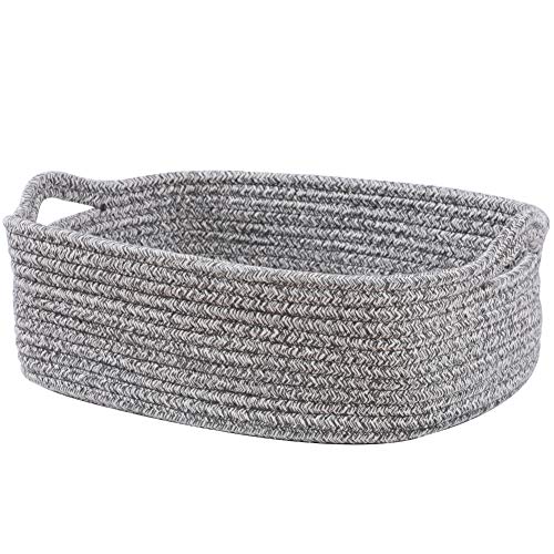 Woven Cotton Rope Storage Basket, Cube Changing Table Organizer for Closet Towels, Baby Nursery Bin, Small Dog Cat Toy Box, Gift Baskets empty (14.5"x 11"x 5") by CIKI HOME - color: grey