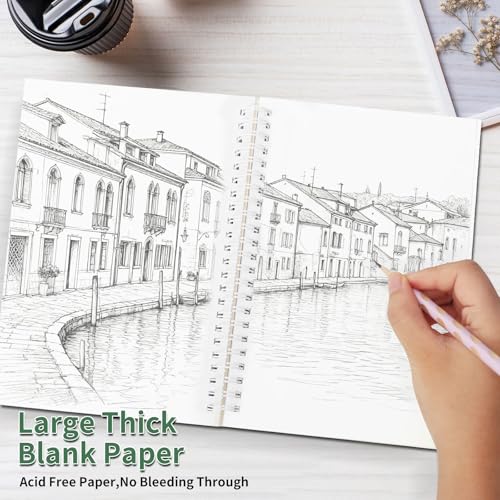 JOHSBYD 2Pcs Blank Spiral Notebook,Inspirational Gifts A5 Hardcover Sketch Book,Art Sketchbook for Drawing, Unlined, Plain Sketch Book for Women Men Work Writing,160 Pages (2, Blank Page Light Blue)
