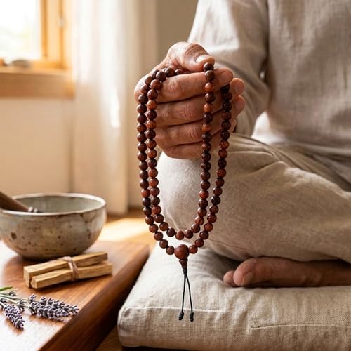 Agan Traders 108 Mala Prayer Beads Necklace for Men & Women – Tibetan Buddhist Prayer Beads Wrist Mala - Handmade Yak Bone Japa Mala Beads for Meditation, Yoga & Healing - color: Rosewood-8mm