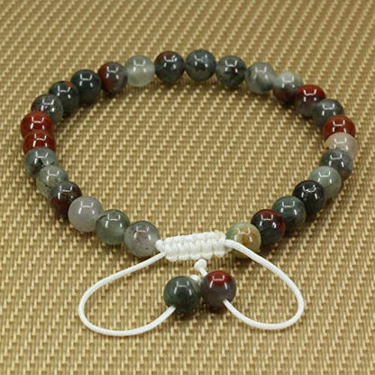 Angelstones Handmade Gemstone 6mm Round Beads Adjustable Braided Macrame Tassels Chakra Reiki Bracelets 7-9 inch Unisex - color: African Bloodstone