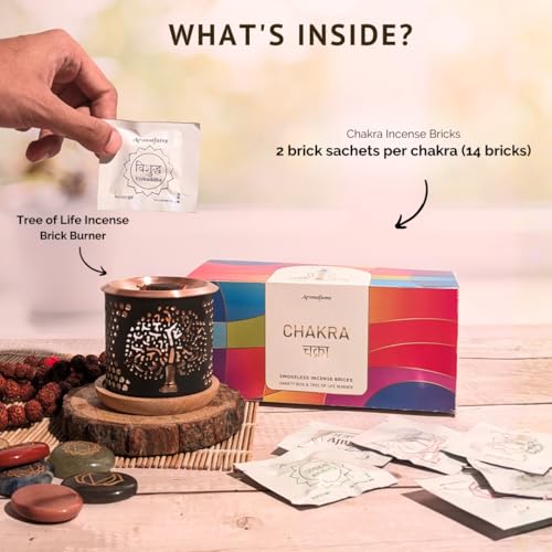7 Chakra Incense Brick Gift Set by Aromafume | 14 Bricks & Tree of Life Exotic Burner | Smokeless Incense Set for Chakra Balance | Yoga & Meditation Gifts | Incense Kit for Plexus, Root & More - color: Starter Kit W/ Tree of Life