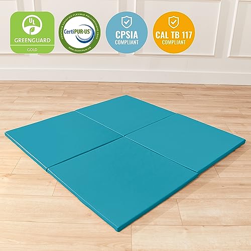 ECR4Kids SoftZone Play Patch Activity Mat Squares, Modular Playmat, Turquoise, 4-Pack - color: Turquoise
