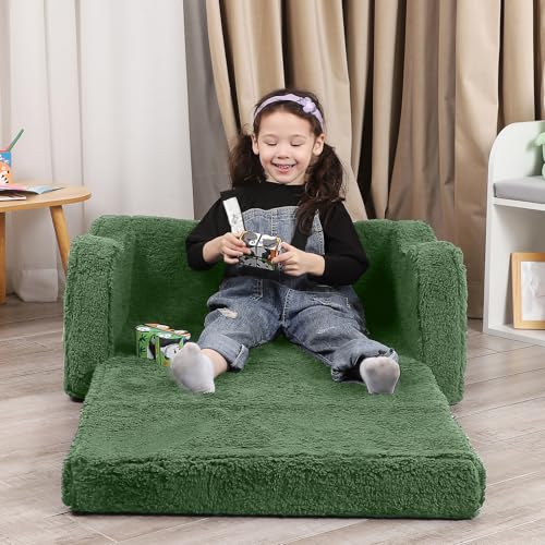 MOMCAYWEX Kids Sofa, 2-in-1 Flip-Out Foam Couch, Soft Play Lounge Chair for Toddlers and Children, Extra Wide, Green - color: Green, size: Large